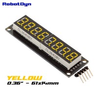 8-Digit LED Display Tube, 7-segments, decimal points, 61x14mm,74HC595 (Yellow)